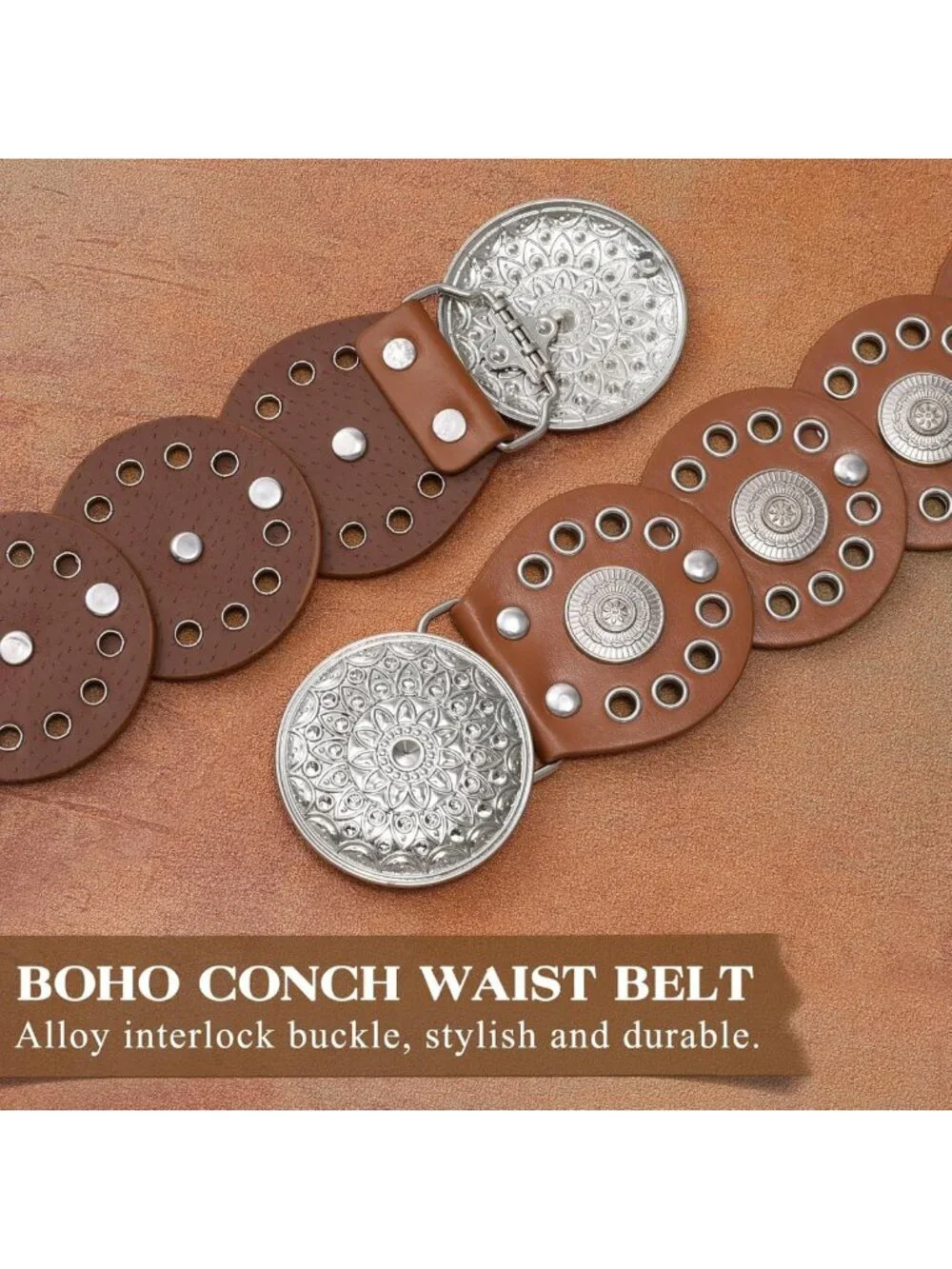 Vintage Western Concho Leather Belt for Women | Boho Waist Belt for Dress